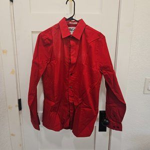 Red Button Up - Collar - Long Sleeve - Extra Slim Fit - M, 15-15.5